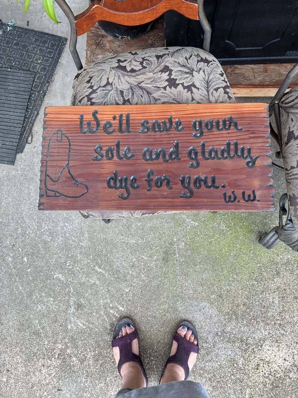 W.W. Custom Engraved Wood Shoe Repair Shop Sign with Cowboy Boot Graphic